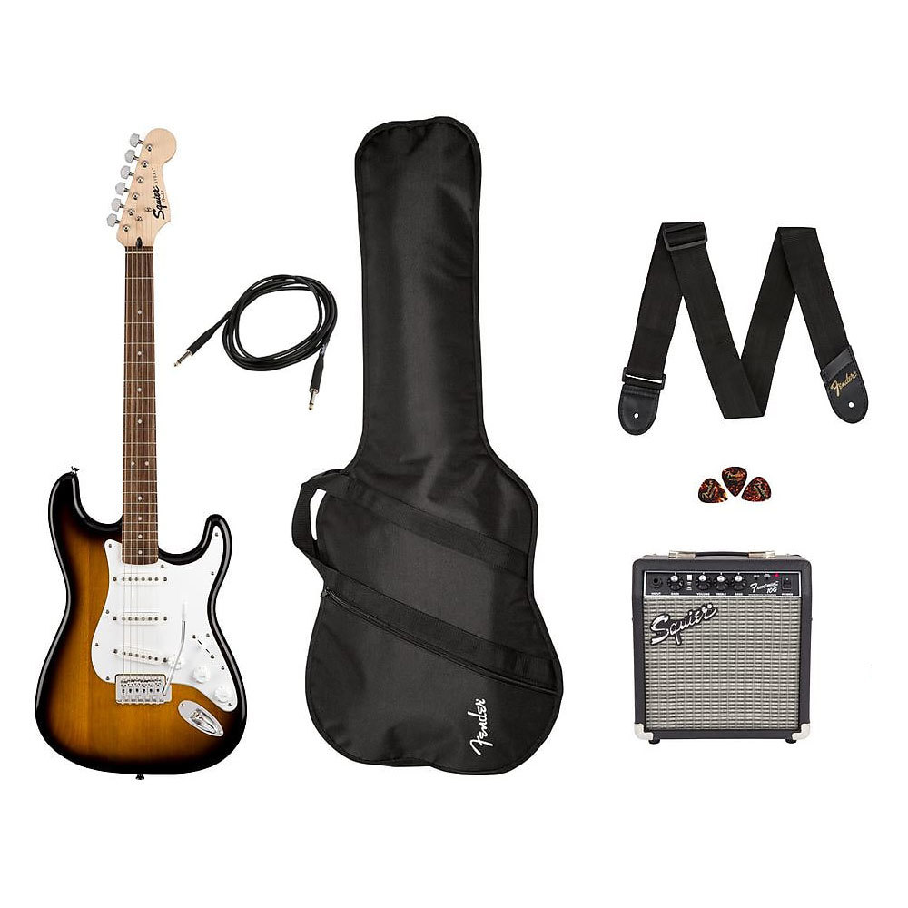 FENDER SQUIER PACK STRATOCASTER BROWN SUNBURST GIG BAG 10G
