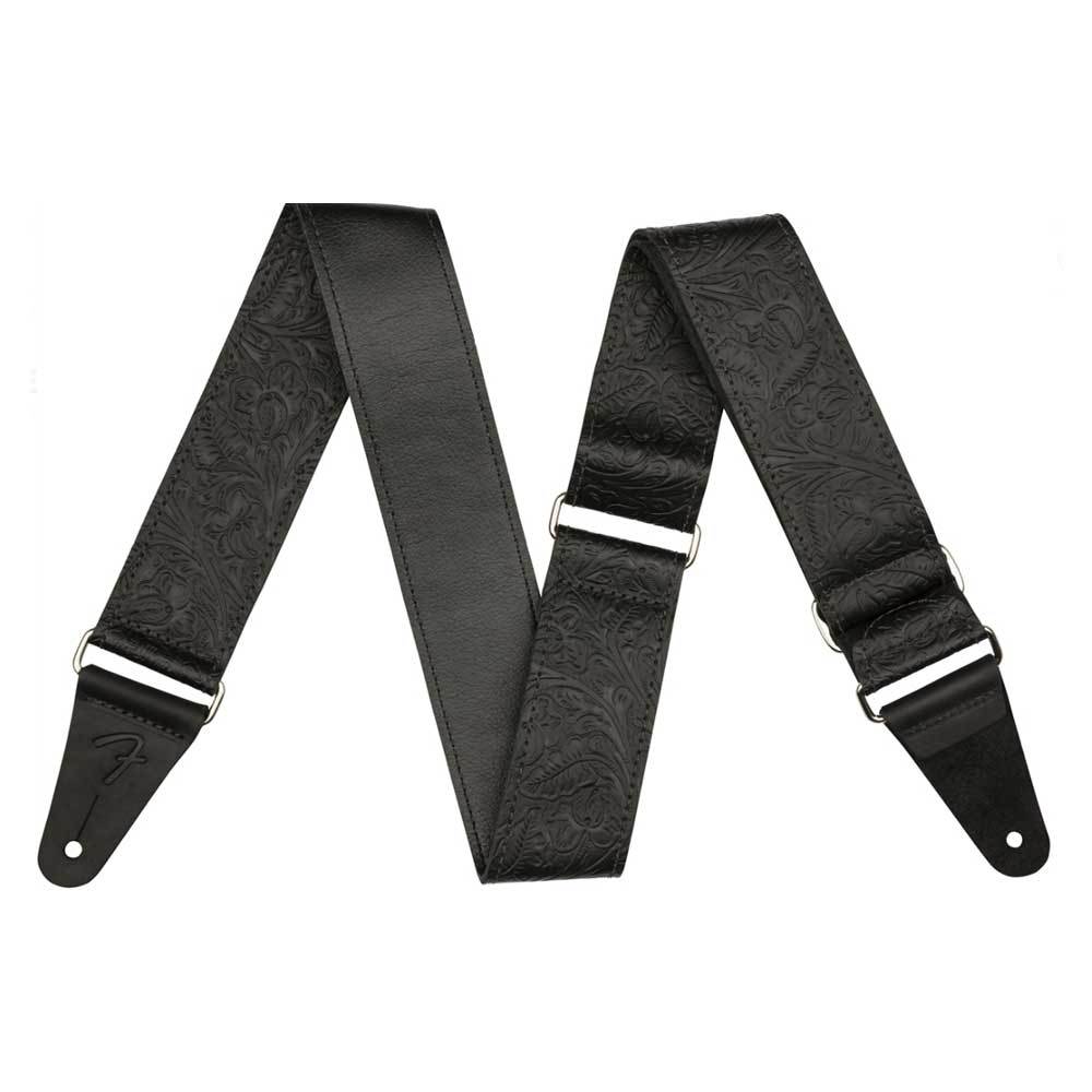 FENDER STRAP  TOOLED LEATHER GUITAR   2"  BLACK