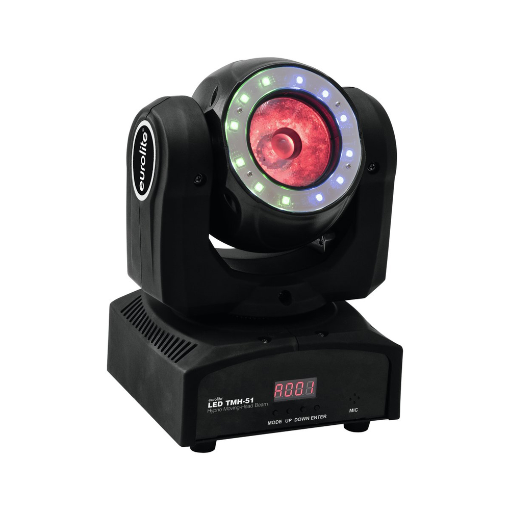 EUROLITE MINI-BEAM WITH 60 W COB LED, RGBW COLOR MIXING AND HYPNO RING IN 4 SEGMENTS