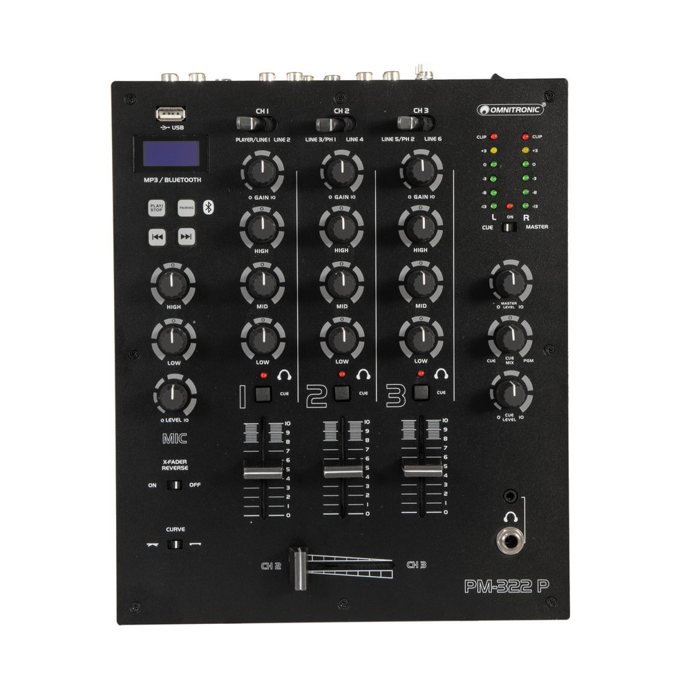 OMNITRONIC 3 CHANNEL DJ MIXER WITH BLUETOOTH & USB PLAYER