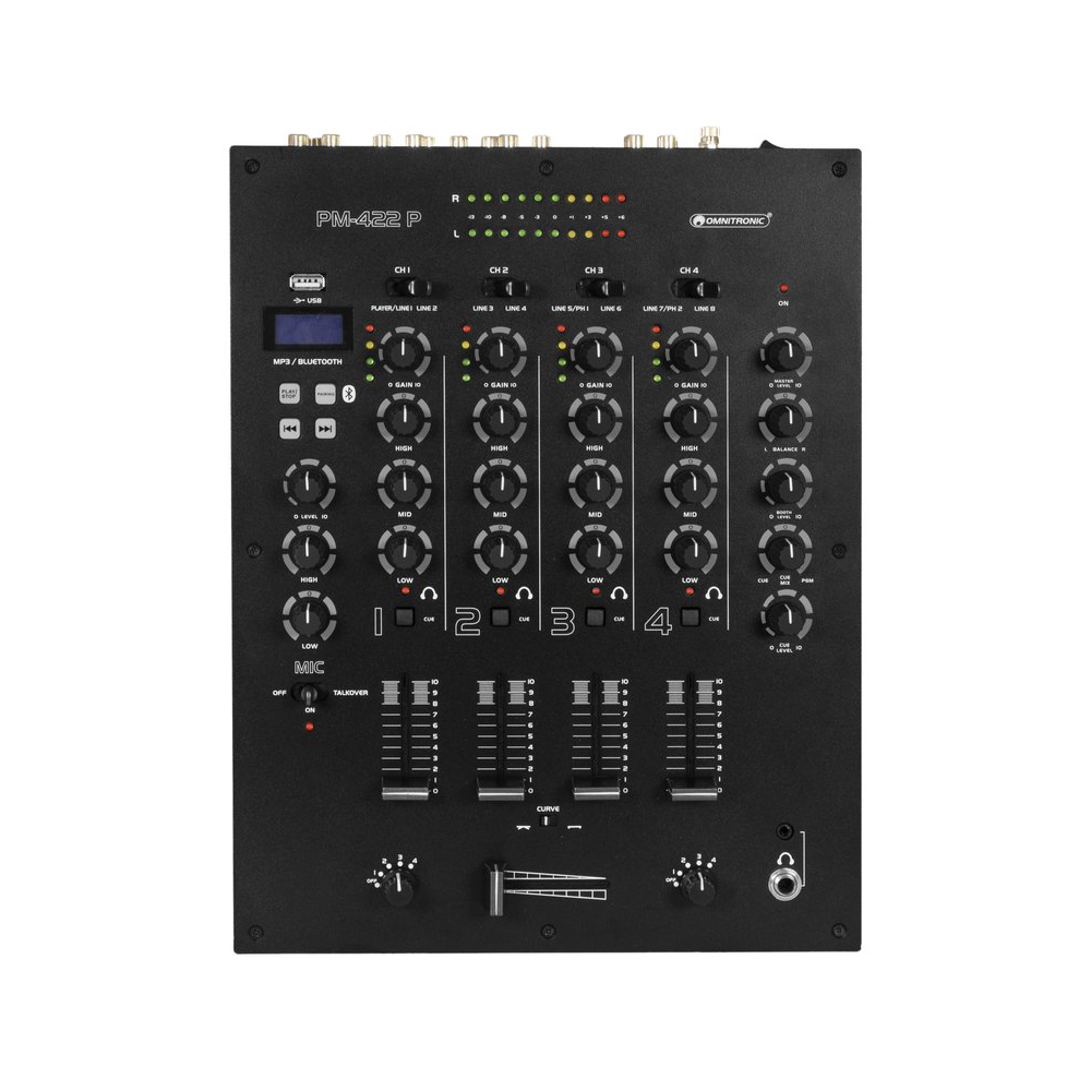 OMNITRONIC 4 CHANNEL DJ MIXER WITH BLUETOOTH & USB PLAYER