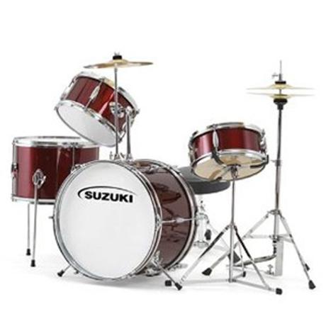 SUZUKI 5PCS DRUM SET W/CYMBALS & THRONE, COLOUR:WINE RED